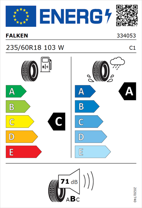 Tyre Label for Falken Azenis FK510 SUV 235/60R18 103W