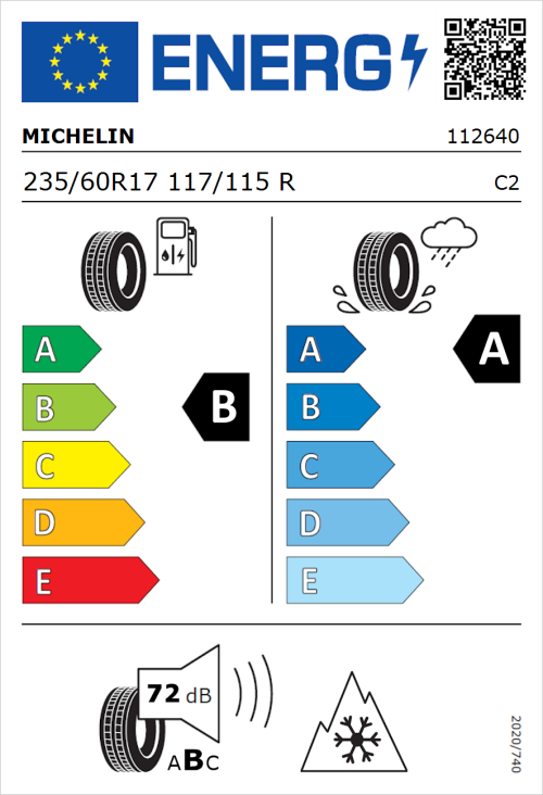 Tyre Label for Michelin Agilis 3 235/60R17 117/115R