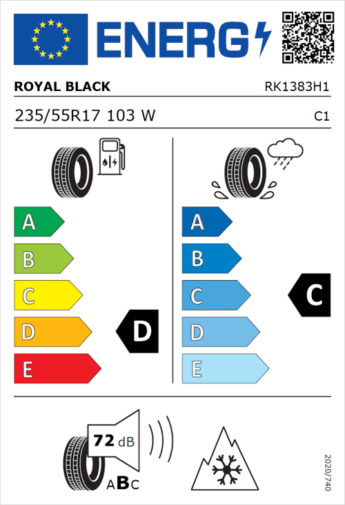 Tyre Label for Royal Black Royal A/S 235/55R17 103W