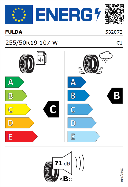 Tyre Label for Fulda EcoControl SUV 255/50R19 107W