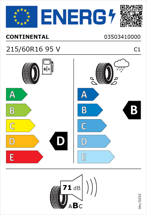 Tyre Label for Continental ContiPremiumContact 2 Seal 215/60R16 95V