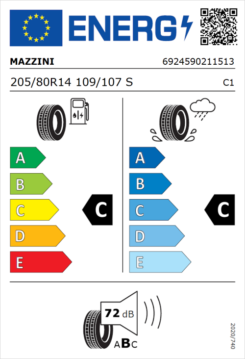 Tyre Label for Mazzini Effivan 205/80R14 109/107S
